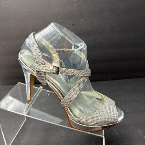 Style & Co High Heels Women’s 9M Karyn Silver Glitter Strappy Platform Stilettos - Picture 1 of 16